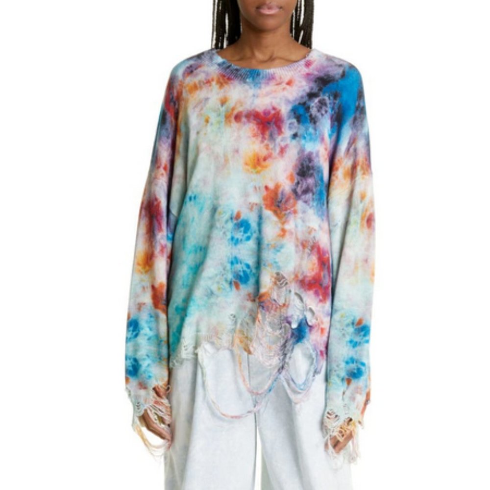 R13 Multicolor Tie-Dye Crew Neck Sweater
